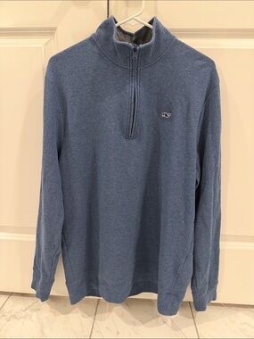 Vineyard Vines Men’s Zip-Up Sweater in Dusty Blue